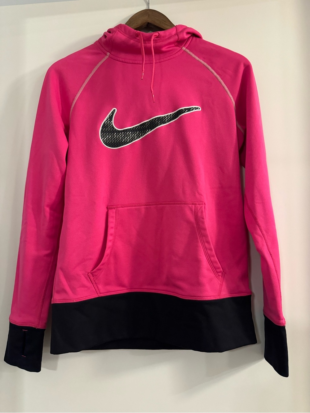 Nike  Hot Pink Hoodie with Black Hem & Swoosh size M